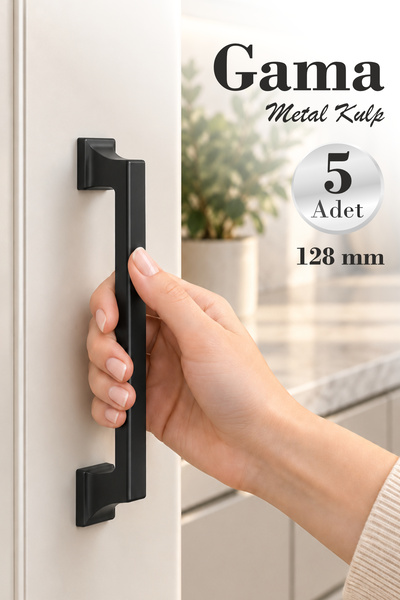 Badem10 5 ADET Gama 128 mm Siyah Kulp Metal Mutfak Mobilya Çekmece Dolabı Dol...