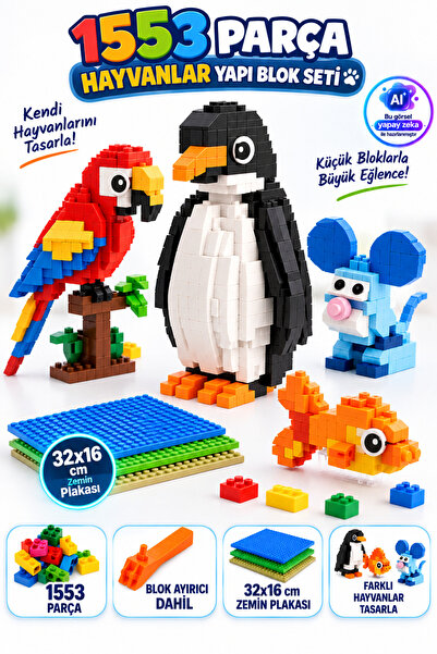 YILDIRIM OYUNCAK Bricks Klasik Hayvanlar Yapı Blok Seti 1553 Parça – 32x16 cm...