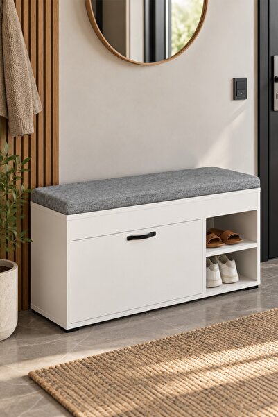 SuloraHome Puflu Ayakkabılık Bench Beyaz 90 cm