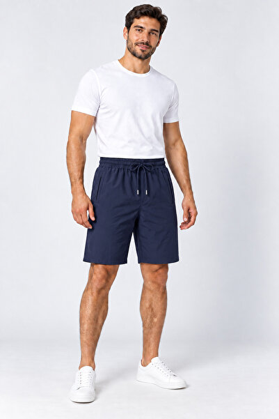 TKT Parachute Fabric Navy Blue Shorts with Zipper Back Pocket and Elastic Waist