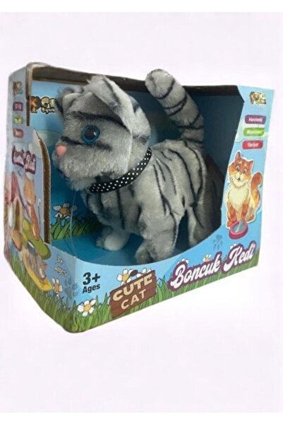 Sole Walking, Sound-Making, Moving Cute Plush Beaded Cat Gray