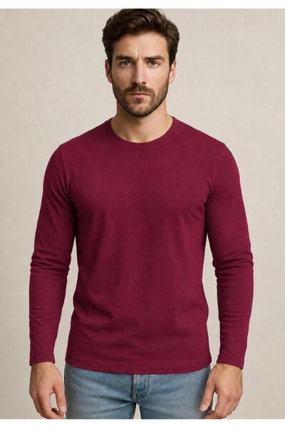 AXXEL Erkek Kırmızı Pamuklu Likralı Süprem Uzun Kollu T-shirt-D240