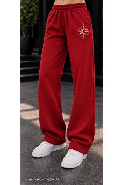 caddekombin Women's Black Sun Figure Printed Sweatpants - Loose Fit Comfortab...