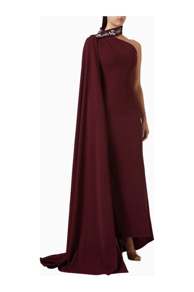 AC BY AANCHAL CHANDA Sequin-Embellished Cape Gown Red Cape Sequined Evening D...