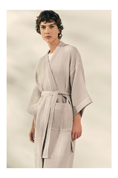 THE WHITE COMPANY رداء حمام نسائي طويل من القطن العضوي بنمط الوافل