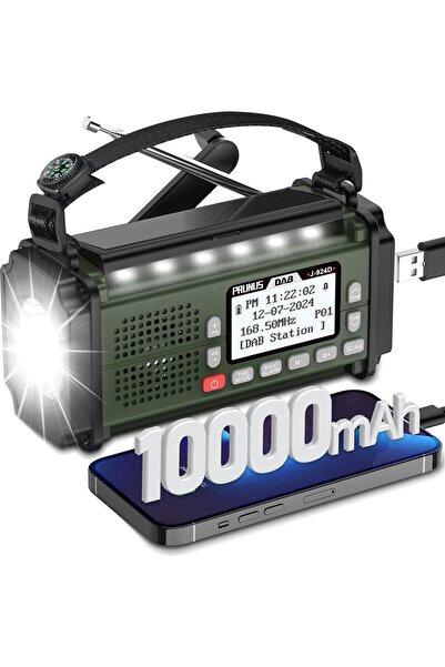 PRUNUS DAB+/FM Dijital Acil Durum Radyosu, 10000 mAh Bluetooth ve El Feneri