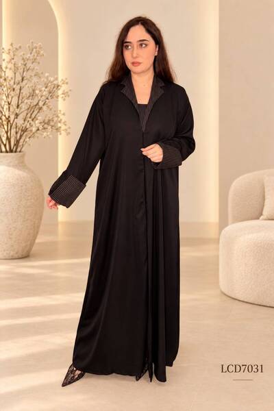 LINELLE Black Striped Accent Nida Abaya