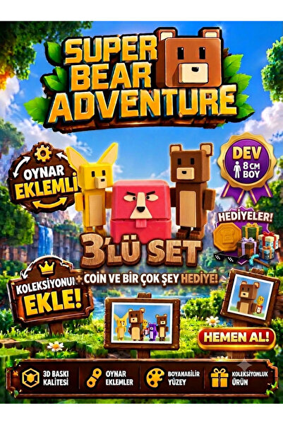 Nova Super Bear Adventure Karakter Figür 3'lü Set 8 cm - Baaren Ayı Çöl Tilki...