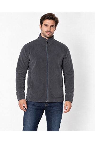 embody Men’s Anthracite Grey Fleece Jacket, with Full-Length Zip and Side Poc...