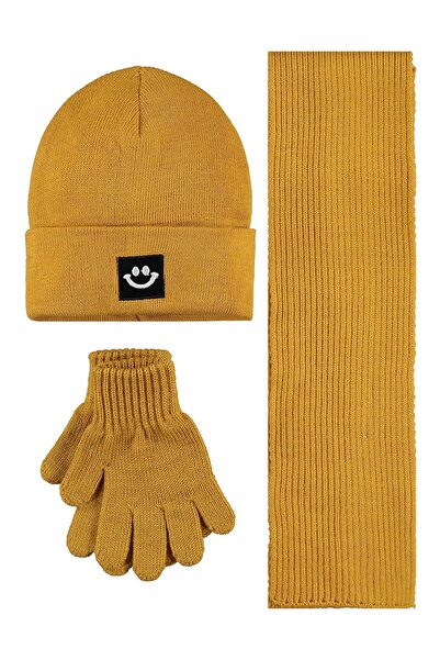 Civil Boys 6-9 Years Old Scarf, Beanie and Glove Set - Mustard