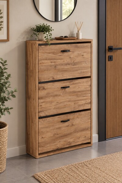 SuloraHome Düşer Kapaklı Ayakkabılık Kahverengi 74 cm