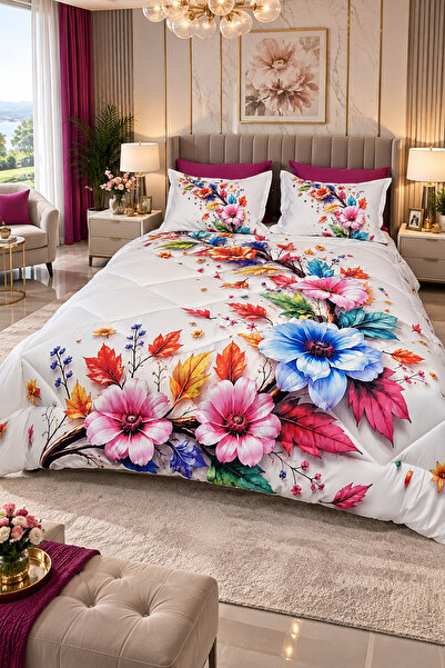 AYBERK HOME TEXTİLE Summer Garden 5D Digital Printed Cotton Sleep Set with Do...