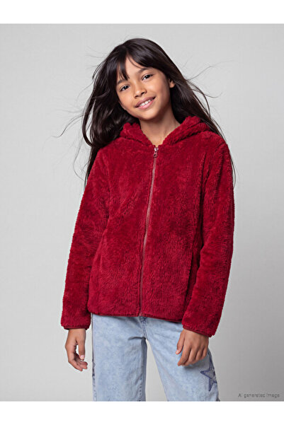 LC Waikiki Sparkling Choices Hooded Girls' Plush Zipper Sweatshirt from Shini...