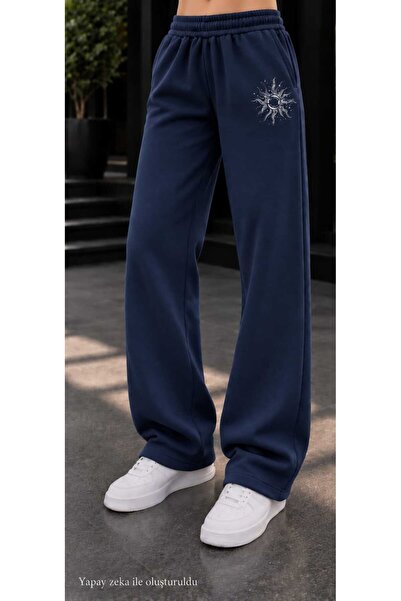 caddekombin Women's Black Sun Figure Printed Sweatpants - Loose Fit Comfortab...