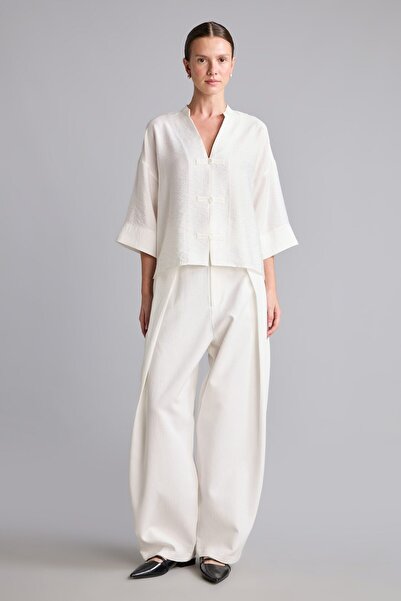 DeFacto Pile Detailed Barrel Fit Regular Waist Linen Blend Trousers I9349Ax26Au