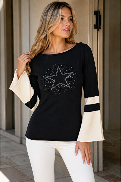 citystyle Women's Long Sleeve Spanish Sleeve Boat Neck Rhinestone Star Detail...