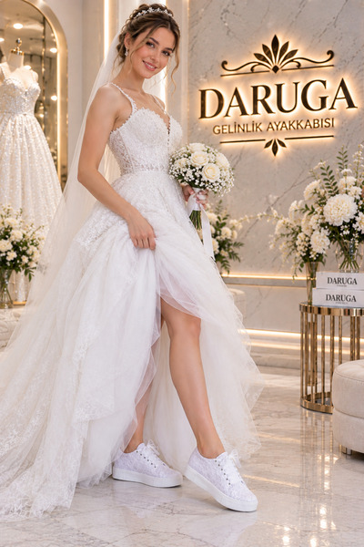 DARUGA حذاء زفاف مزين باللؤلؤ، حذاء أنيق ومريح برباط ونعل مبطن