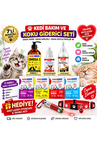 Bio PetActive Kedi Bakım ve Koku Giderici 7’li Avantaj Seti – Omega 3, Göz & ...