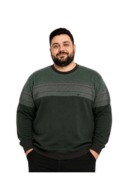 BattalModa سويت شيرت رجالي مقاس كبير من Melange Beneton مخطط بياقة دائرية 3XL...