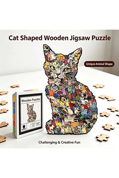 Generic Brand Cat Shaped Wooden Jigsaw Puzzle,Unique Irregular Wood Puzzle,Ch...
