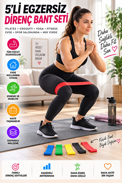 OpenCity 5-Piece Exercise Resistance Band Set Pilates Fitness Yoga Sports Rub...