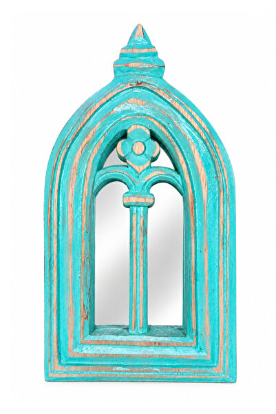Lessio Home Zahra El Yapımı Ahşap Dekoratif Ayna 30x20 cm – Eskitme Turkuaz