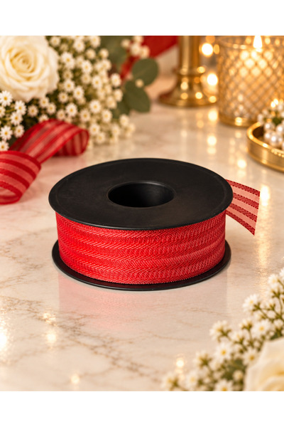 kubbe tekstil aksesuar Red Striped Chiffon Ribbon 2.5 cm – 1 Roll 20 Meters – Decorative Bow, Gift Wrapping and Bundle Decoration Ribbon