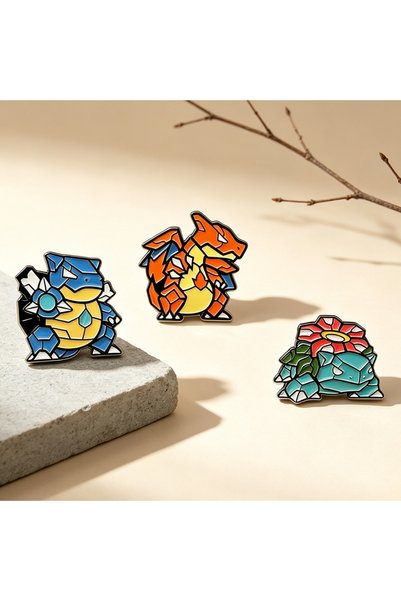 BANDAI 3pcs Brooches 3Pcs Geometric Cutout Monster Creature Enamel Pin Set Ca...