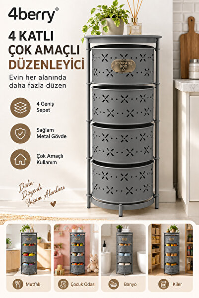 4 Berry 4 Katlı Metal Çok Amaçlı Düzenleyici Sepet – Mutfak Sebzelik, Oyuncak...