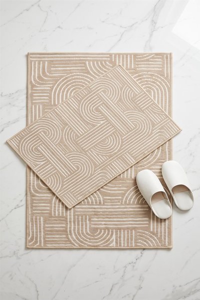 Halispecial Raye Yellow Cotton Woven 2-Piece Bath Mat |   Washable Non-Slip, ...
