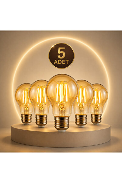 Genel Markalar A6 LED Filament Ampul 6W 2700K Amber Cam Sarı Işık 600 Lümen E...