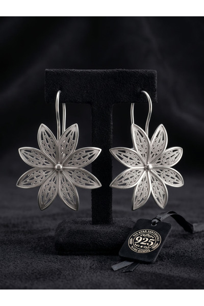Roza Silver 925 Ayar Gümüş Geleneksel Telkari İşlemeli Çiçek Küpe - Karabina ...