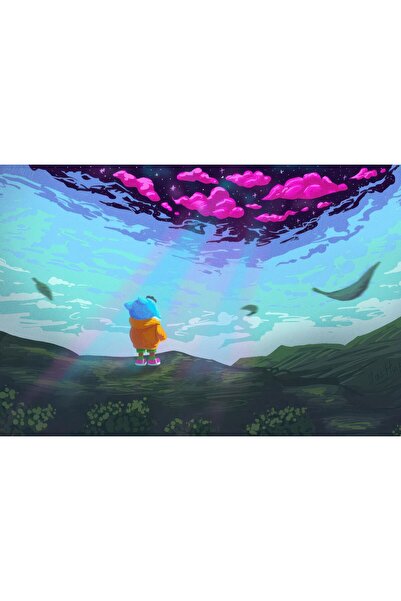 OEM Poster A Cute Little Kid Standing On Hill Pink Clouds Floating Leaves, 61...