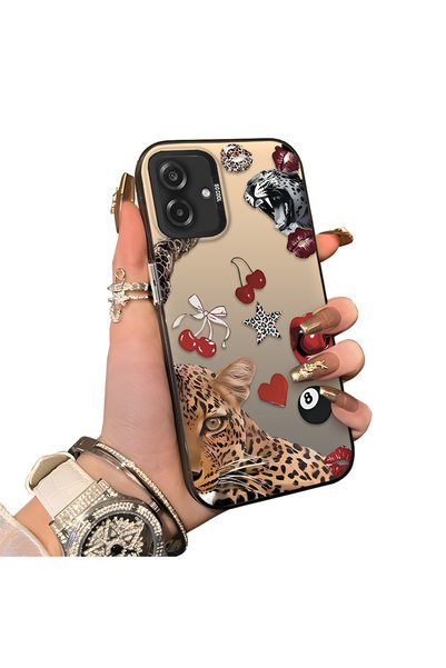 CHICASELUX Samsung Galaxy A07 4g Compatible Leopard Pattern Cheetah Red Lip Cherry Mix Phone Case