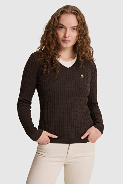 U.S. Polo Assn. سترة أساسية نسائية باللون البني الداكن 50327575-VR084