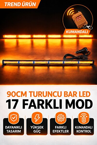 C9 E-Mark- Tip Onaylı Kumandalı 90 cm 17 Farklı Yanış Modlu 80W Turuncu 8 COB...