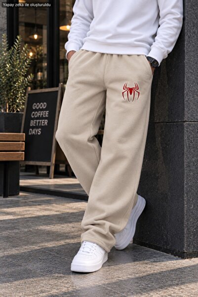 caddekombin Men's Spider Print Sweatpants - Loose Fit Comfortable Cut Two-Thr...