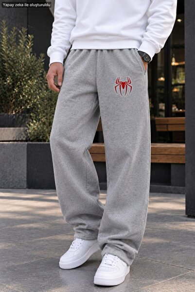 caddekombin Men's Spider Print Sweatpants - Loose Fit Comfortable Cut Two-Thr...