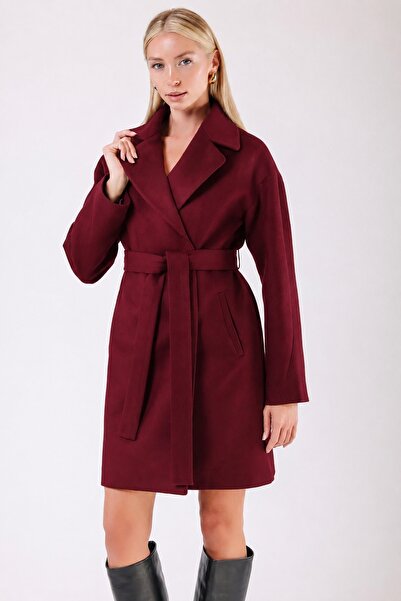 Leather Club Bordo Oversize Kaşmir Kaban