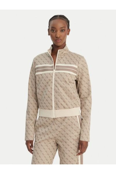 Guess BEJ LOGOLU DESENLİ FERMUARLI KADIN SWEATSHIRT