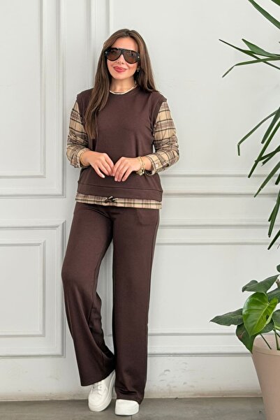 yb yağmur butik Καρό σετ με λεπτομέρειες και λαιμόκοψη ποδηλάτου