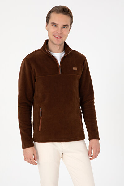 U.S. Polo Assn. Men's Regular Fit Half-Zip Brown Sweatshirt 50315925-Vr029