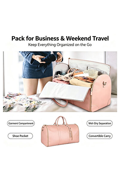 pjy Women 2 in 1 Hanging Garment Bag, Waterproof PU Leather Carry On Travel D...