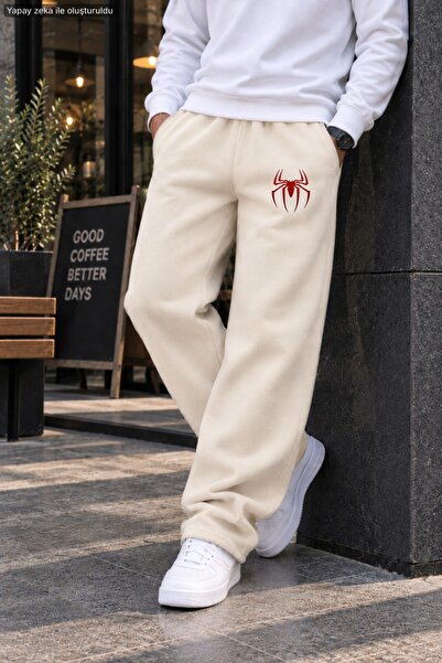 caddekombin Men's Spider Print Sweatpants - Loose Fit Comfortable Cut Two-Thr...