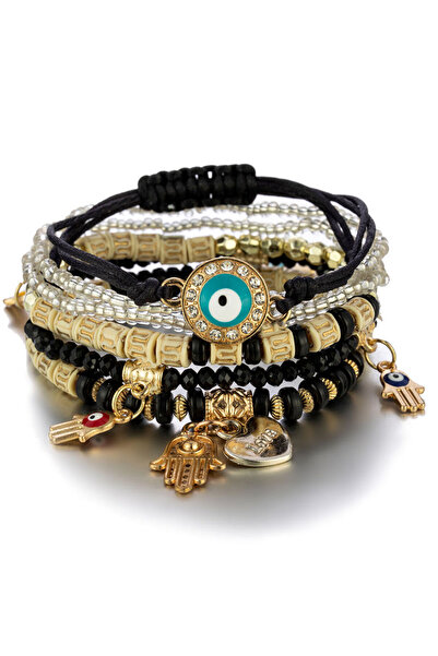 Choice 3 6Pcs Bohemian Evil Eye Bracelet Set For Women Fatima Hand Heart Char...