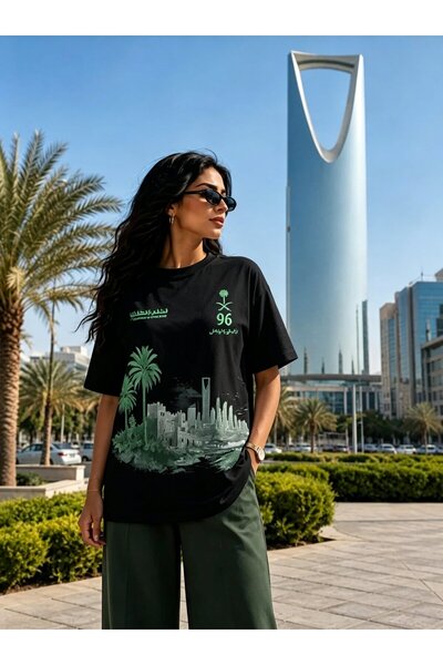 Ornella Studio قميص نسائي لليوم الوطني السعودي، مصنوع من القطن 100٪، قماش عال...