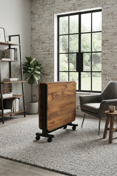 DZGN HOME Çok Amaçlı Açılır Katlanır Ahşap Kelebek Masa Kahverengi 60x120