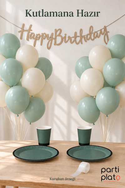 Parti Plato Boho Doğum Günü Süsleme Seti 8 Kişilik Tabak Bardak, 20 Balon Kış...