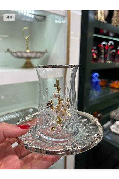 P&ORA PREMIUM KITCHEN PRODUCTS طقم شاي أودين الفضي المزين باللؤلؤ لـ 6 أشخاص