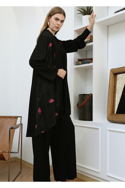Gazella 43827 İÇ TRİKO FUŞYA ÇİÇEK DESENLİ TUNİK KISA DIŞ KENAR TRİKO İKİLİ T...